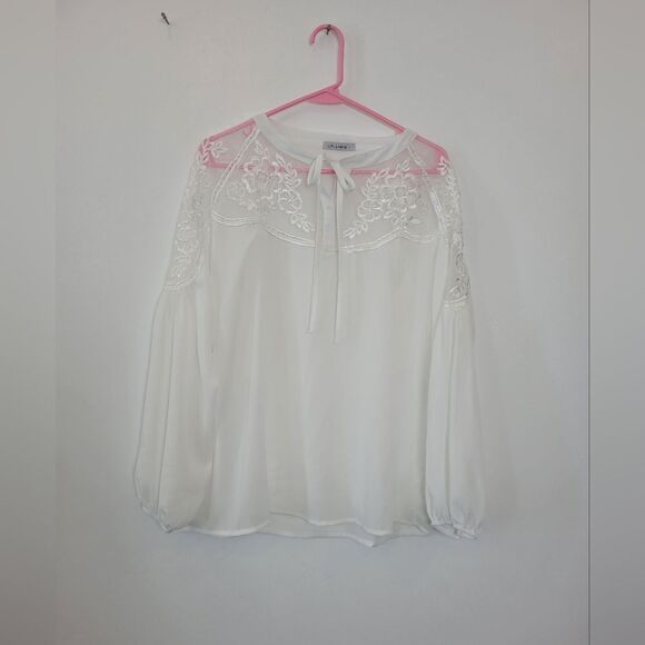 Cellabie Peasant Blouse White Lace Floral Boho Gypsy Milkmaid Cottagecore Large - Picture 5 of 10